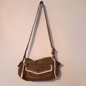Levis Brown Curdoroy Fur Trim Adjustable Bag